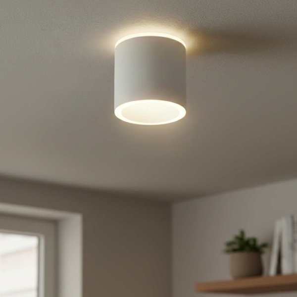 Spot LED de surface cylindrique Ø9 cm blanc Trent, installation directe au plafond